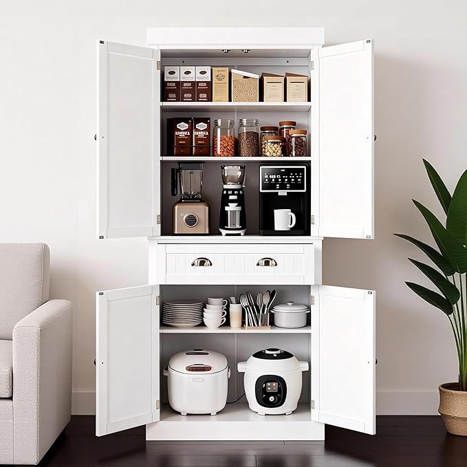 VINGLI 71-Inch White Storage Cabinets - Image 3