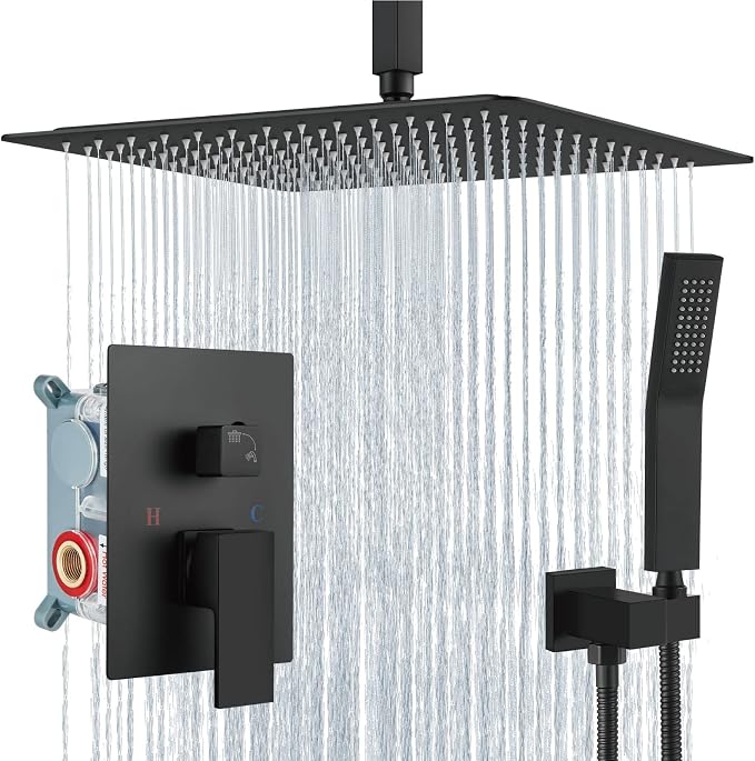 Aolemi Matte Black Ceiling Mount Rain Shower Head by Aolemi
