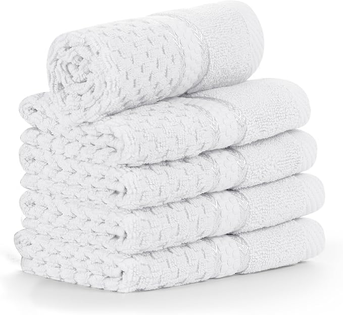 Ample Decor Christmas White Wash Cloth Set of 5 100% Cotton - Image 6