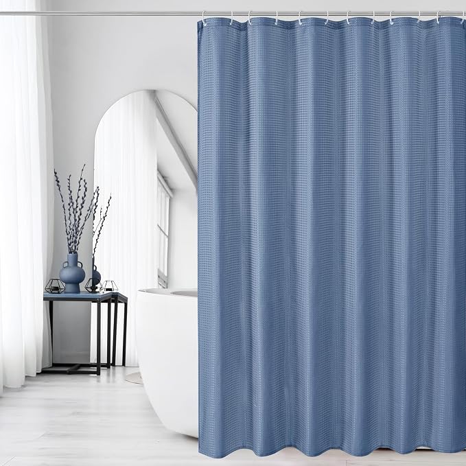 Gibelle Moonlight Blue Shower Curtain, Waffle Weave Textured Fabric Shower - Image 6