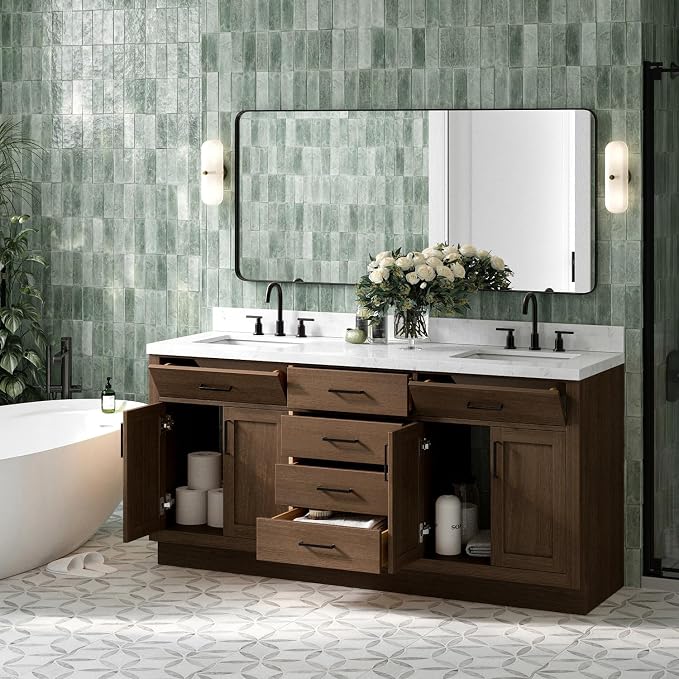 ARIEL Hepburn 72 Inch Double Rectangle Sink Bathroom Vanity - Image 2