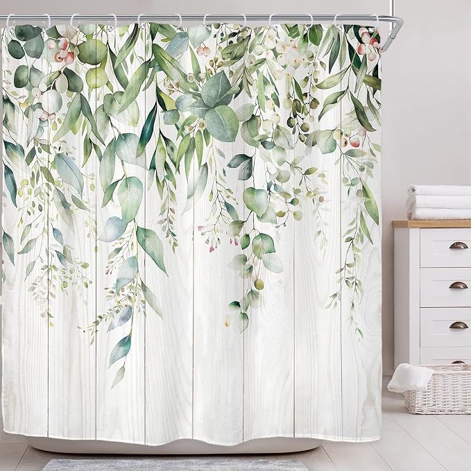 Riyidecor Sage Green Eucalyptus Leaves Shower Curtain by Riyidecor