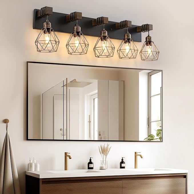 Black Gold Farmhouse Bathroom Light Fixtures, 5-Light Bathroom Lighting - Image 2