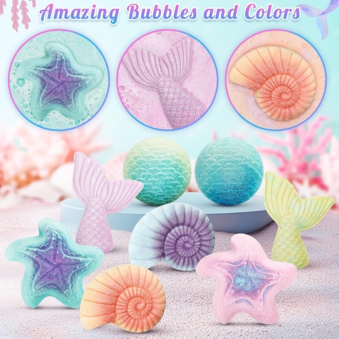 8 Packs Bath Bombs for Kids Girls, Mermaid Bath Bomb - Image 4