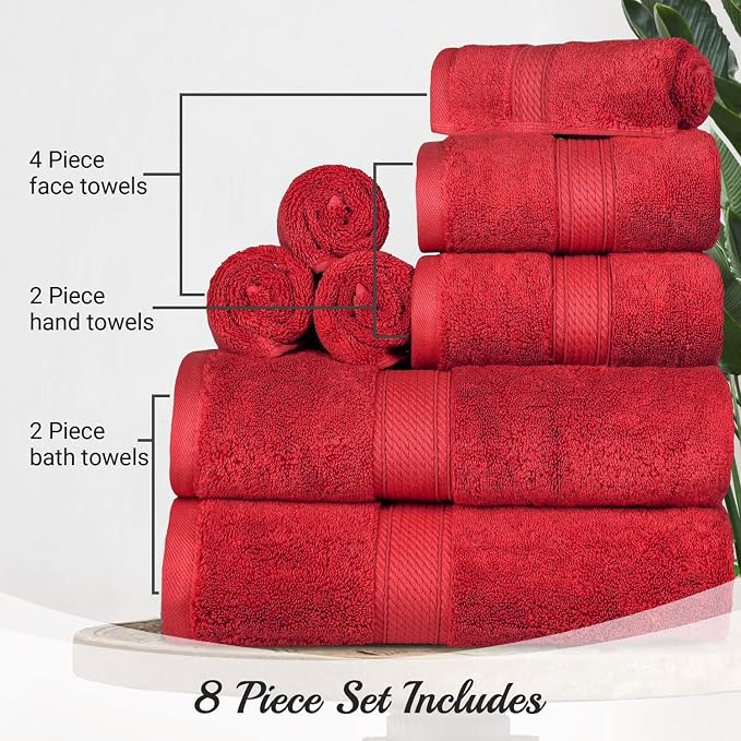 Superior Egyptian Cotton Pile 8 Piece Towel Set, Includes 2 Bath, 2 Hand - Image 8