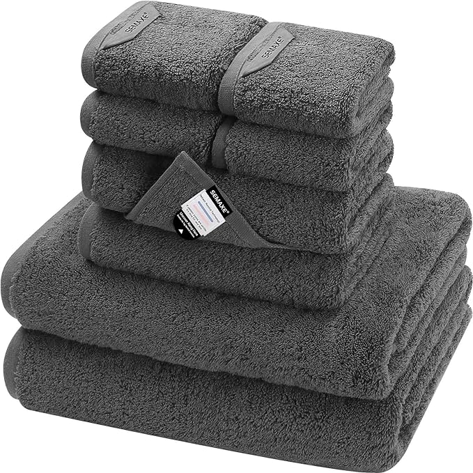 SEMAXE Bathroom Towel Set, 8-Piece Gray Cotton Towels by SEMAXE