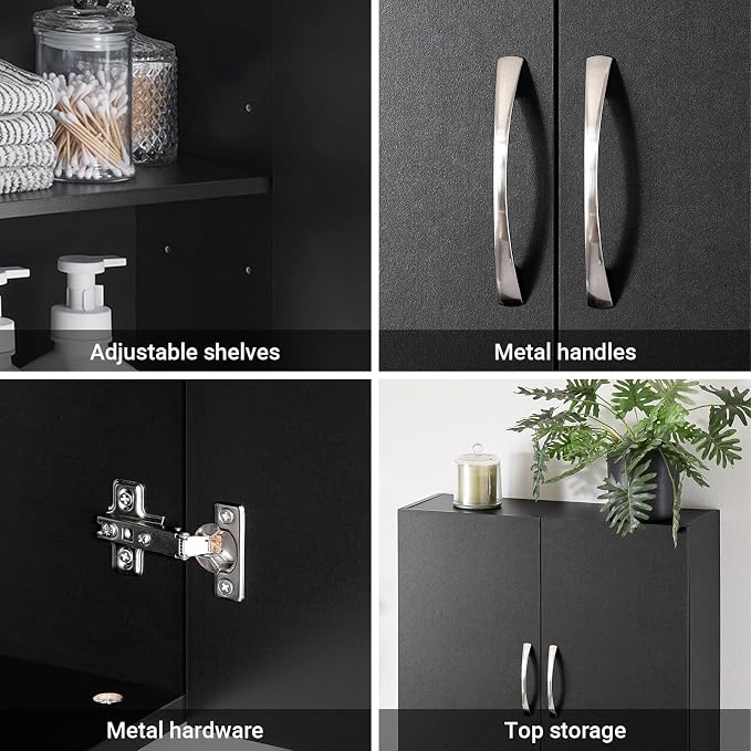 SoBuy Black Bathroom Wall Cabinet, Over The Toilet Storage Cabinet, Small Wall - Image 6