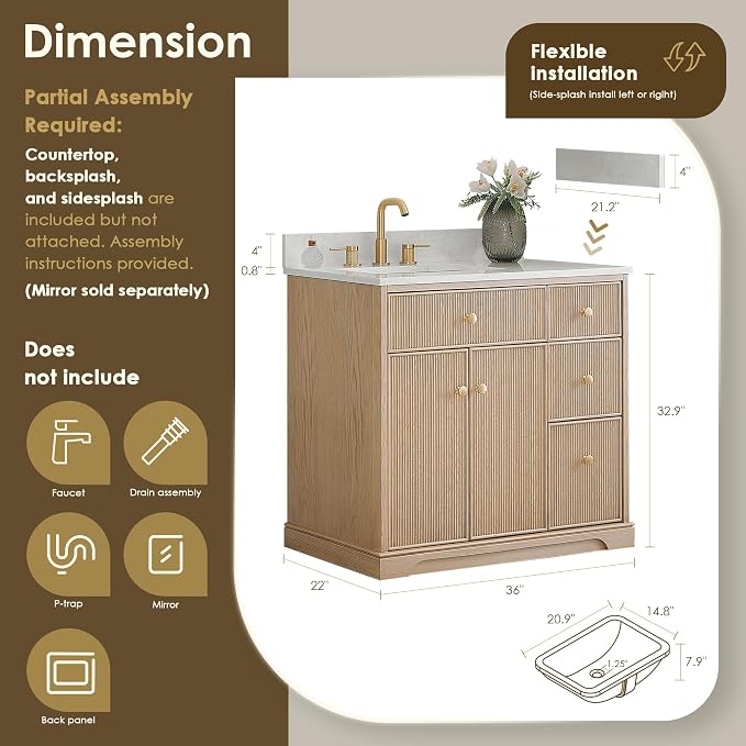ALTAIR 36 Bathroom Vanity with Sink Mordern Freestanding Single Vanities - Image 3