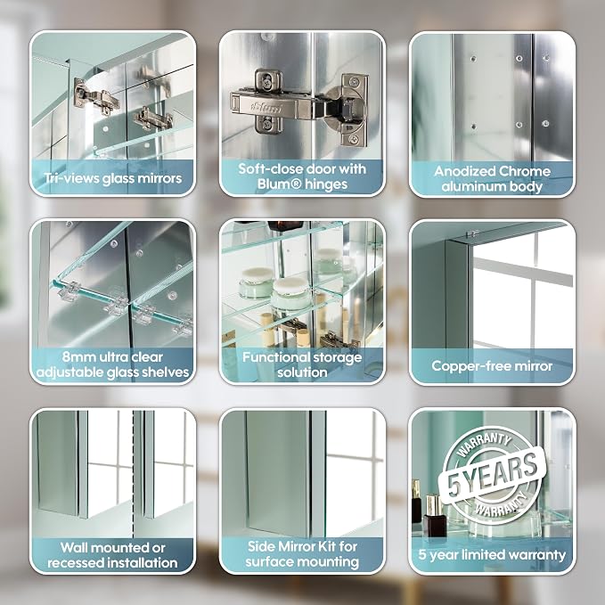 WELLFOR 40" x 36" Bathroom Medicine Cabinet - Image 7