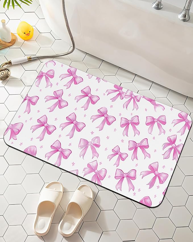Pink Bow Bathroom Rugs Mat Non Slip Absorbent Quick Dry Rug Bath Mats by Elightvap