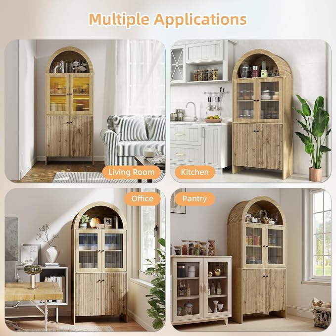 69" Tall Arched Kitchen Pantry Cabinet, 5-Tier Dome Cabinet - Image 7