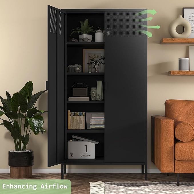COFaR 5 Tier Black Metal Storage Cabinet, Free Standing - Image 6