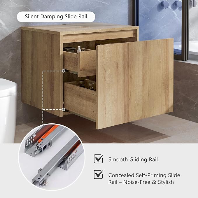 Bathroom Vanity, Natural Color Wall-Mounted Bathroom Vanity - Image 4