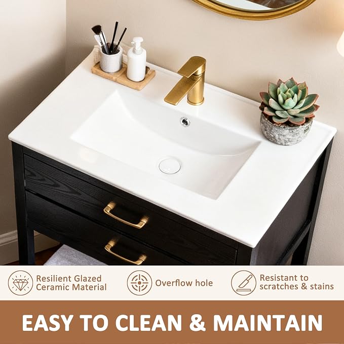 30 Inch Bathroom Vanity with Sink, Farmhouse Freestanding Vanity Cabinet - Image 4