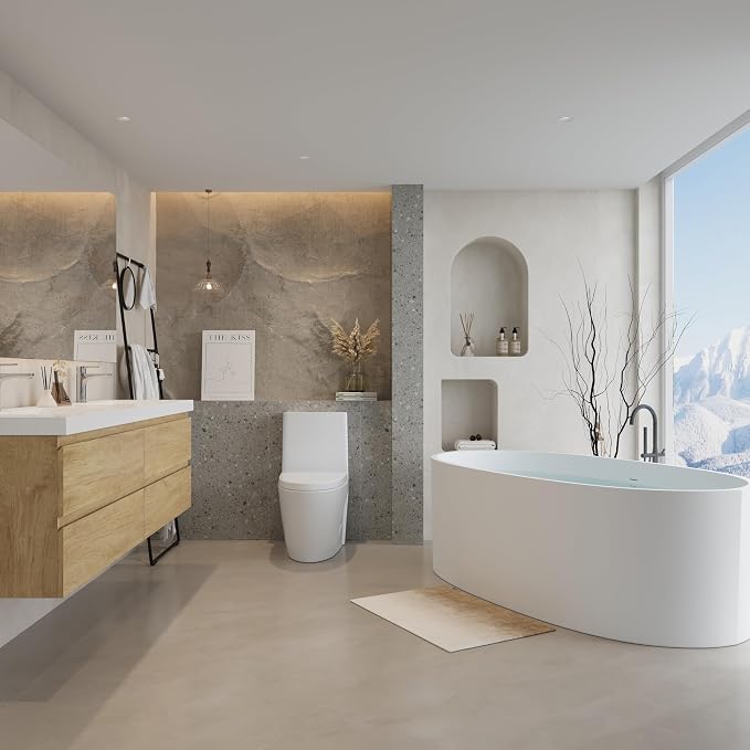 Abruzzo 65" Matte White Freestanding Solid Surface Bathtub, Stone Resin - Image 3