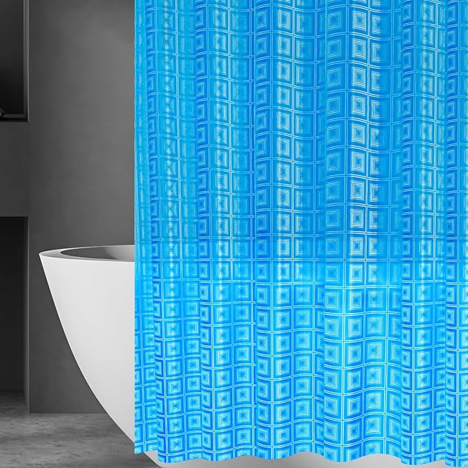 ZEMAHOMEEVA 3D Blue Geometric Plastic Shower Curtain Liner by ZEMAHOME