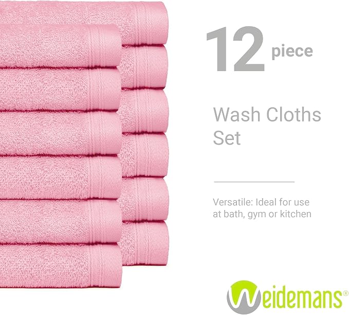100% Cotton Washcloths Set 13” x 13” | Pink Rose Towels | Set of 12 Ultra Soft - Image 3