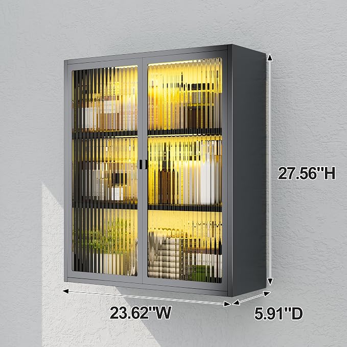 Bathroom Medicine Cabinet with Glass Doors & Sensor LED Lights, Over Toilet - Image 8