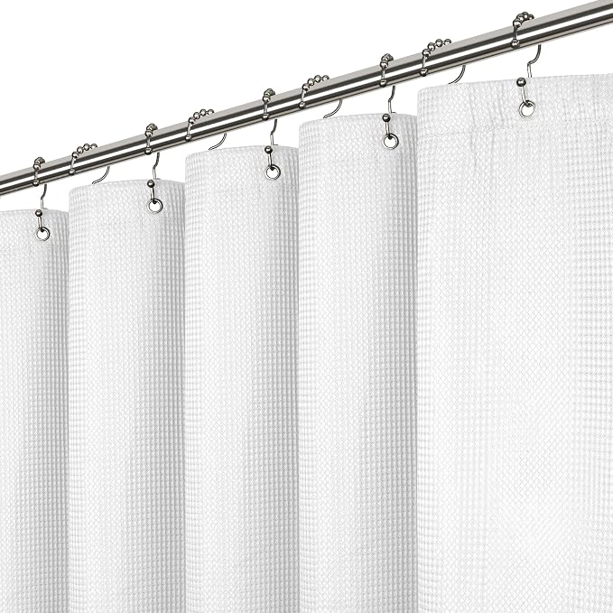 LiBa Waffle Weave Fabric White Shower Curtain, 72 W x 72 H Water Repellent & by Liba