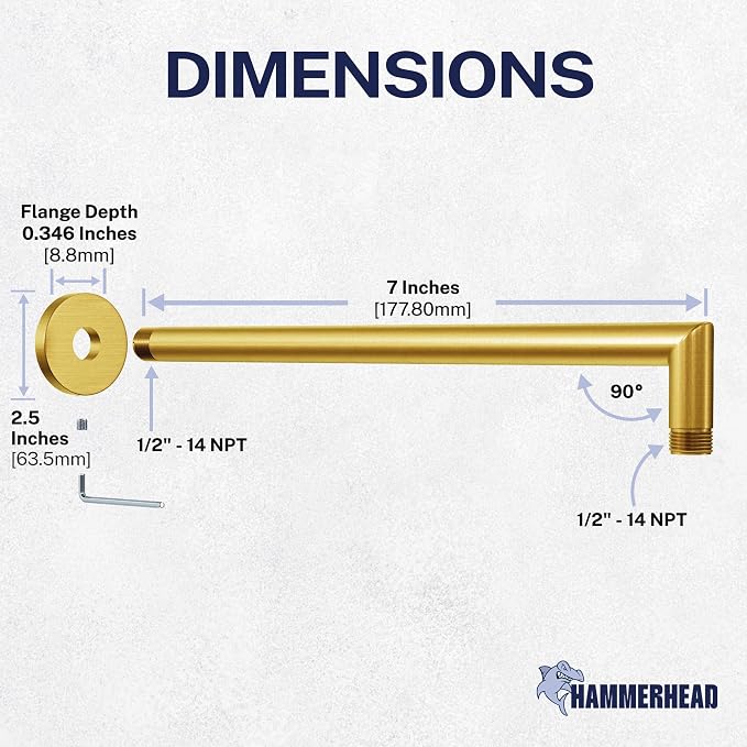 HammerHead Showers® Solid Metal 16 Inch Extended Shower Arm and Flange - Image 5