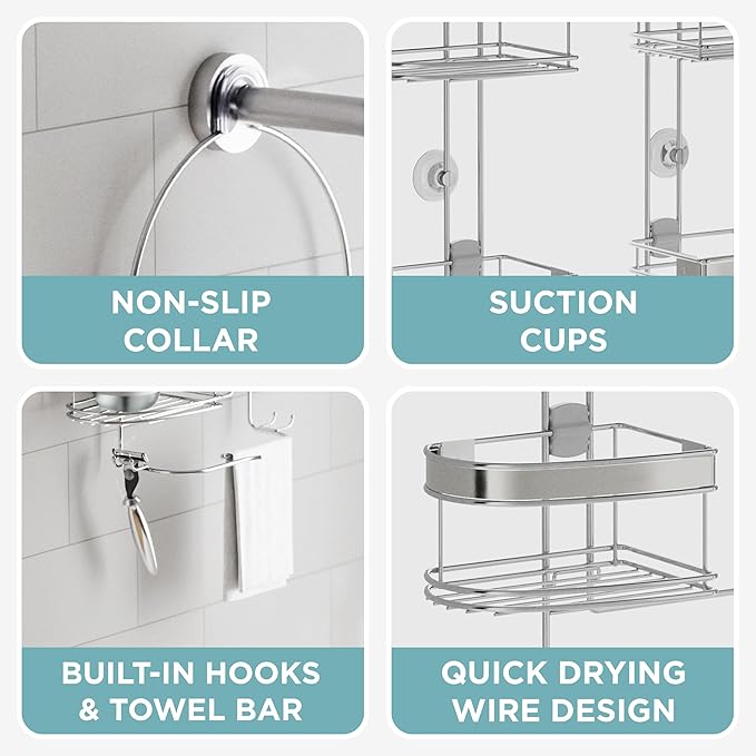 Zenith Expandable Handheld Shower Head/Large Bottle Caddy, Stainless Steel - Image 6