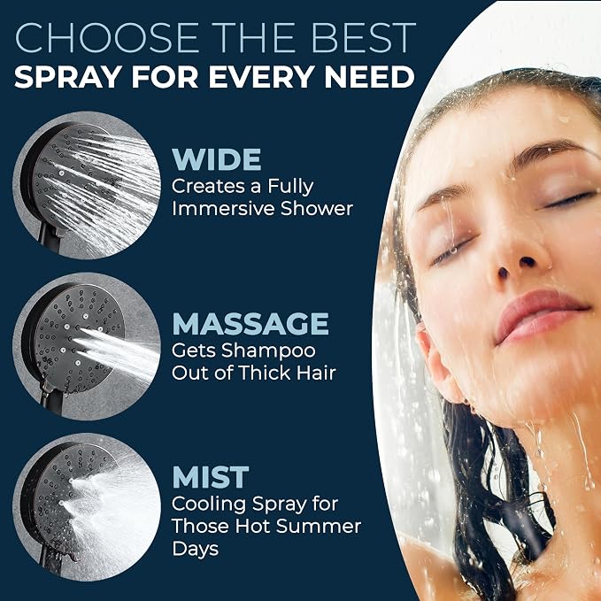 HammerHead Showers Dual Shower Head Combo, 8-Inch Rainfall & 3-Flow Handheld - Image 4