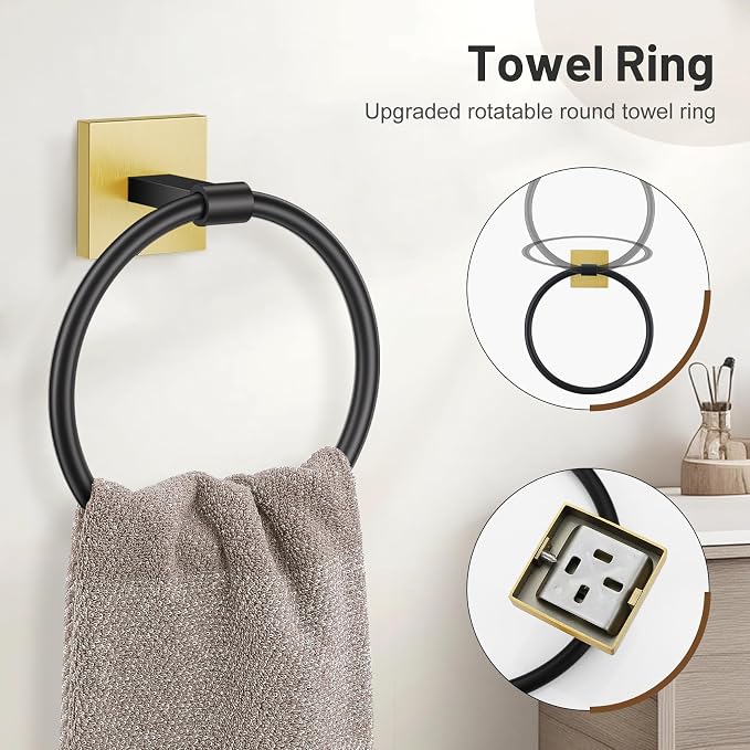 5-Piece Black Gold Bathroom Hardware Set, SUS304 Stainless Steel Bathroom - Image 3