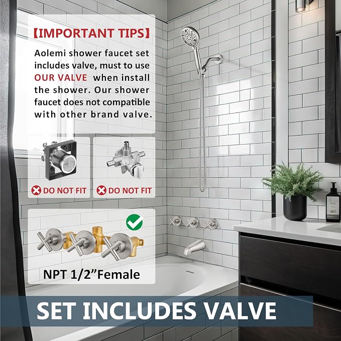 Aolemi 3 Handles Tub Shower Faucet Set - Image 2