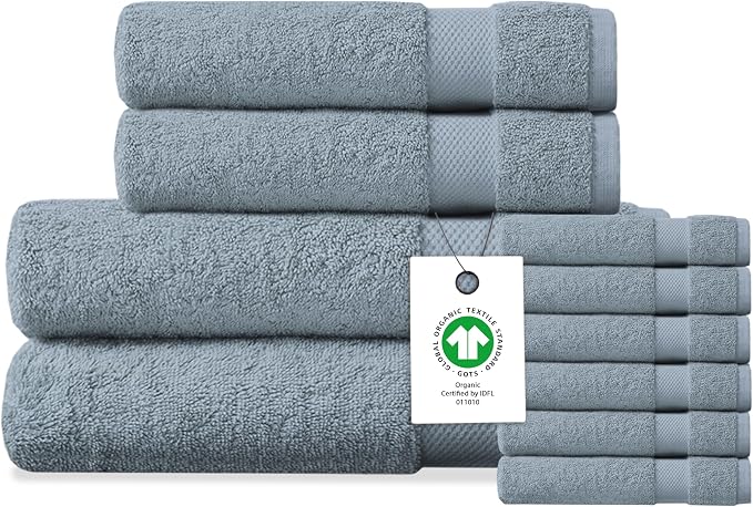 Delara Organic Cotton Luxuriously Plush Bath Towel 10 Piece Set|GOTS & Oeko-TEX by Delara