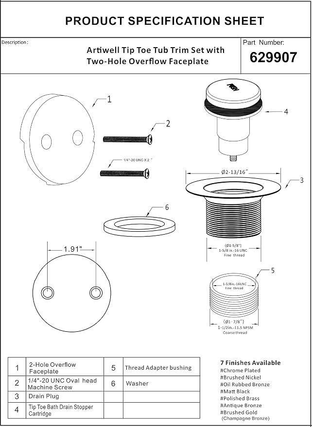 Artiwell Tip-Toe Tub Trim Set - Image 6