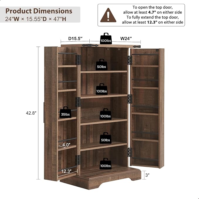 ACCOHOHO 47" Kitchen Pantry, Farmhouse Storage Cabinet - Image 2