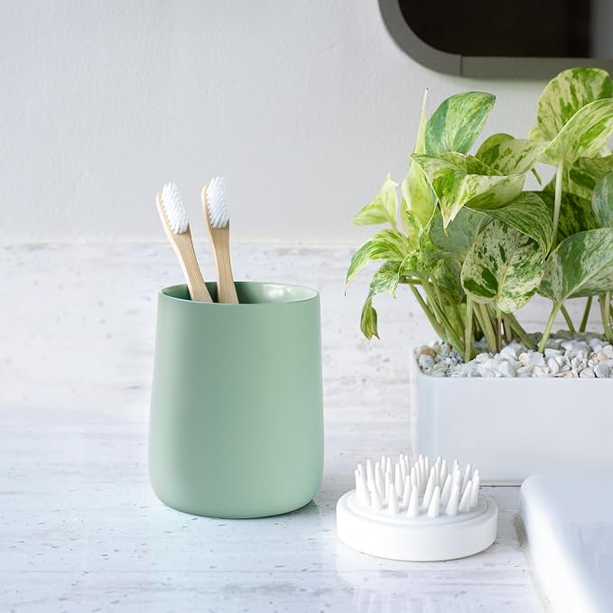 Matte Sage Green Toothbrush and Toothpaste Holder and Cup - Image 6