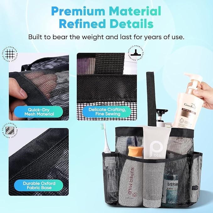 Mesh Shower Caddy Portable for College Dorm Room Essentials, Hanging Shower - Image 2