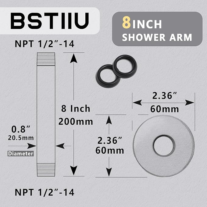 8 Inch Shower Arm with Flange, Ceiling Mounted Shower Head Extension Arm - Image 2