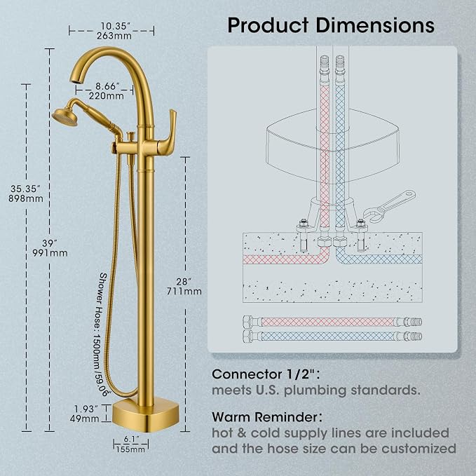 Free Standing Tub Faucet, Jabbol Luxury Freestanding Bathtub Faucet - Image 6