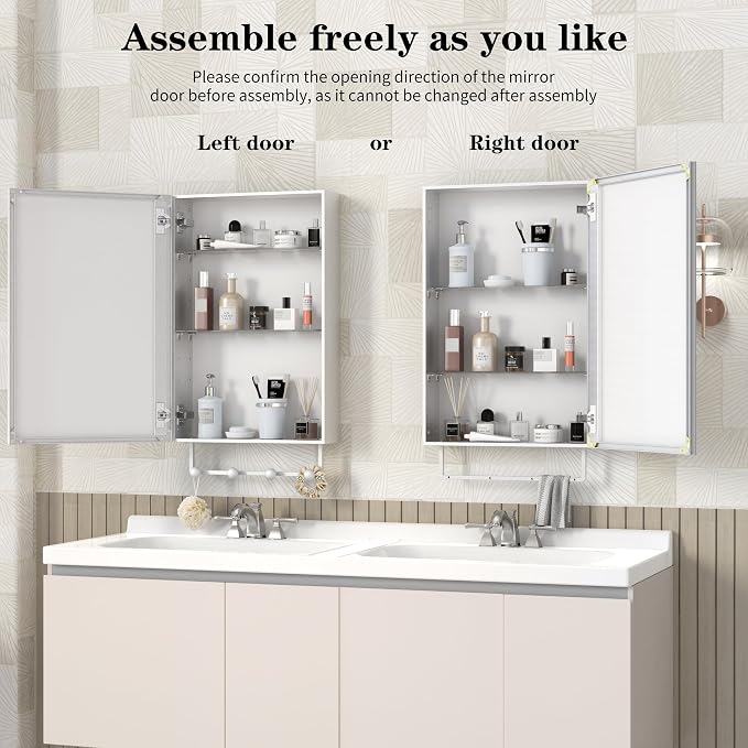 ANYHI 24"x16" Silver Bathroom Mirror Medicine Cabinet, Single Door Bathroom - Image 5