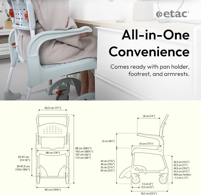 Etac Clean Shower Commode Chair – 19 1/4 Inches Fixed Height, Removable Armrests - Image 3