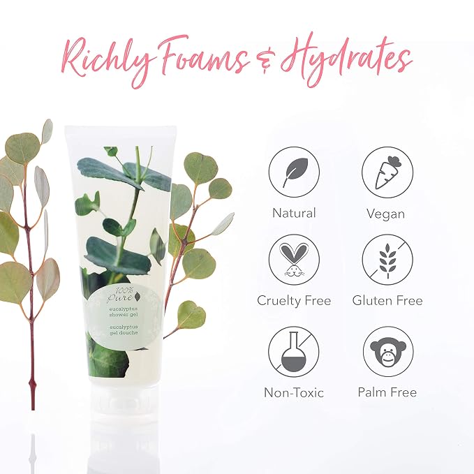 100% PURE Eucalyptus Shower Gel Natural Foaming & Hydrating Body Wash - Image 7