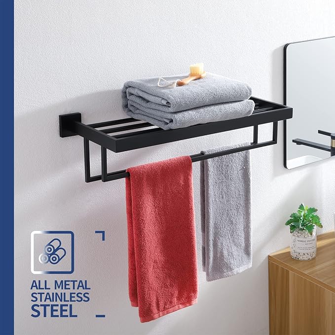 KOKOSIRI Matte Black Towel Rack 24'' Bathroom Towel Shelf - Image 6