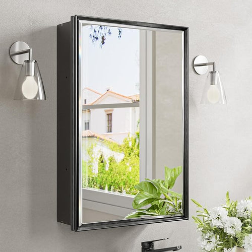 16x24 Pre-Assembled Black Medicine Cabinet by QUEENFUN