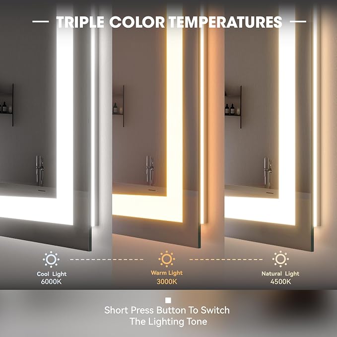Hasipu 36" x 28" Arch LED Bathroom Mirror, Frontlit Wall-Mounted Vanity Mirror - Image 4