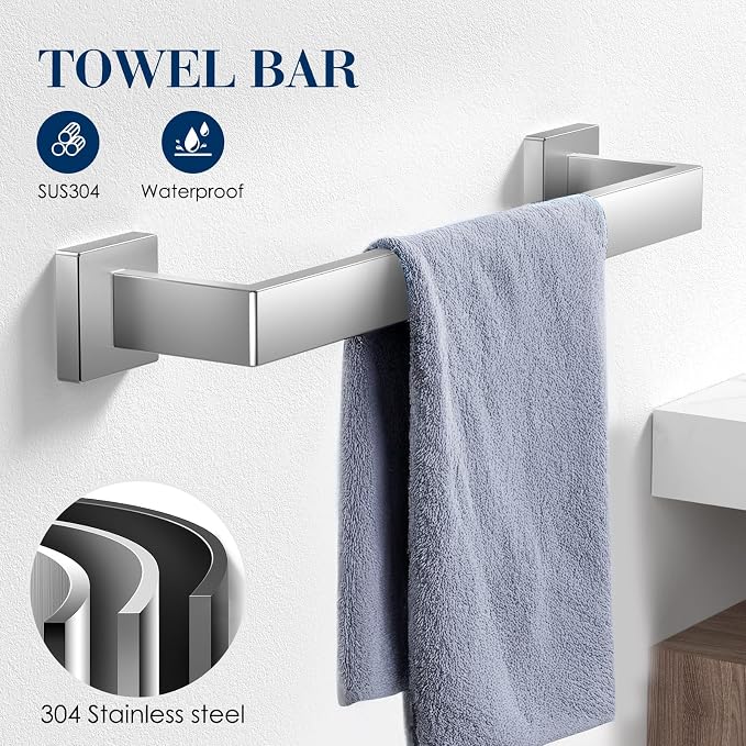 10-Pieces Bathroom Accessories, SUS304 Brushed Bathroom Accessory Set, Nickel - Image 2