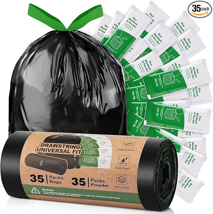 Camping Toilet Bags Poo Gel Set, 10 Gallon Composting Toilet by LIUWATECO-CAMP