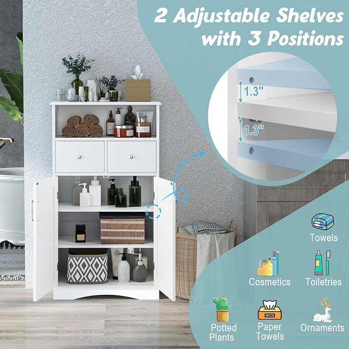 Tangkula Bathroom Cabinet, Floor Standing Storage Organizer w/2 Drawers & 2 - Image 4