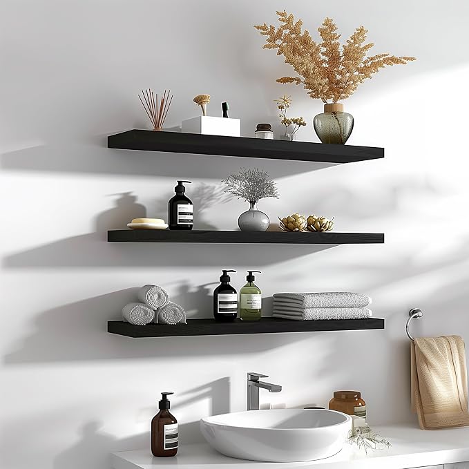 36 Inch Floating Shelves for Wall Rustic Black Wood Wall Shelves for Bedroom - Image 2