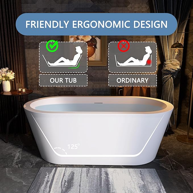 61 in. x 31 in.Classic Oval Acrylic Free Standing Tub, Heavy Duty Deep Soaking - Image 3