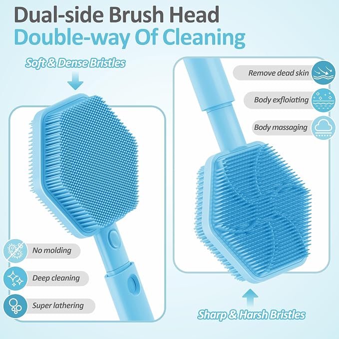 Silicone Back Scrubber & Soft Bath Glove 2PCS, 360° Anti-Slip Hand-fit Silicone - Image 7
