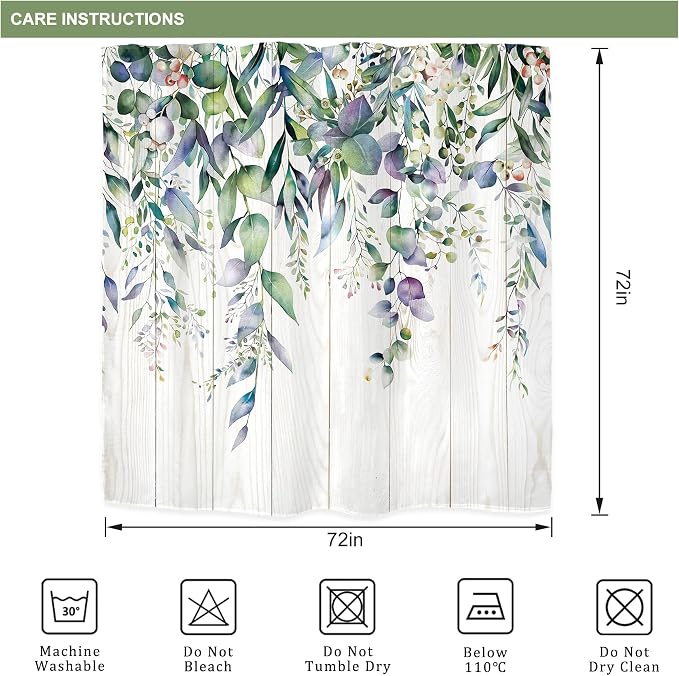 Riyidecor Teal Shower Curtain for Bathroom Decor 72Wx72H Eucalyptus Leaves - Image 5