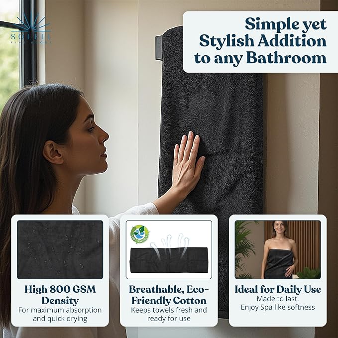 Soleil Fine Goods Luxurious 800 GSM 100% Cotton Bath Towel Set - Image 4