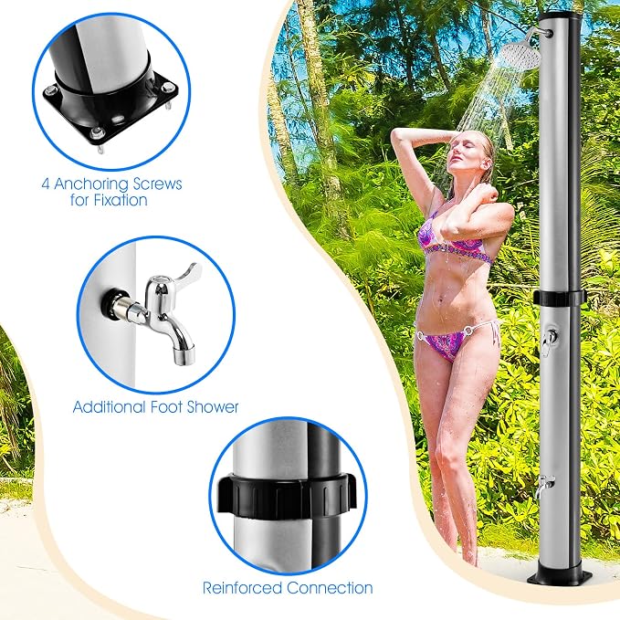 Giantex 7.2 FT 10 Gallon 2-Section Solar-Heated Outdoor Shower, Pool Shower - Image 4